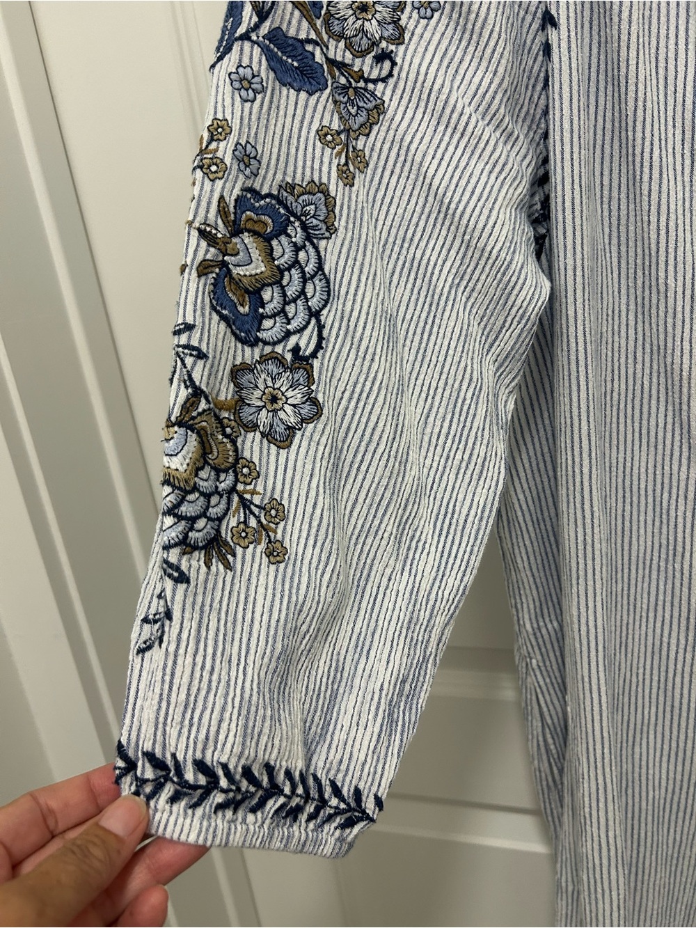 J. Jill Embroidered Striped Tunic Dress Cover-Up Blue White Size XL - Picture 6 of 10